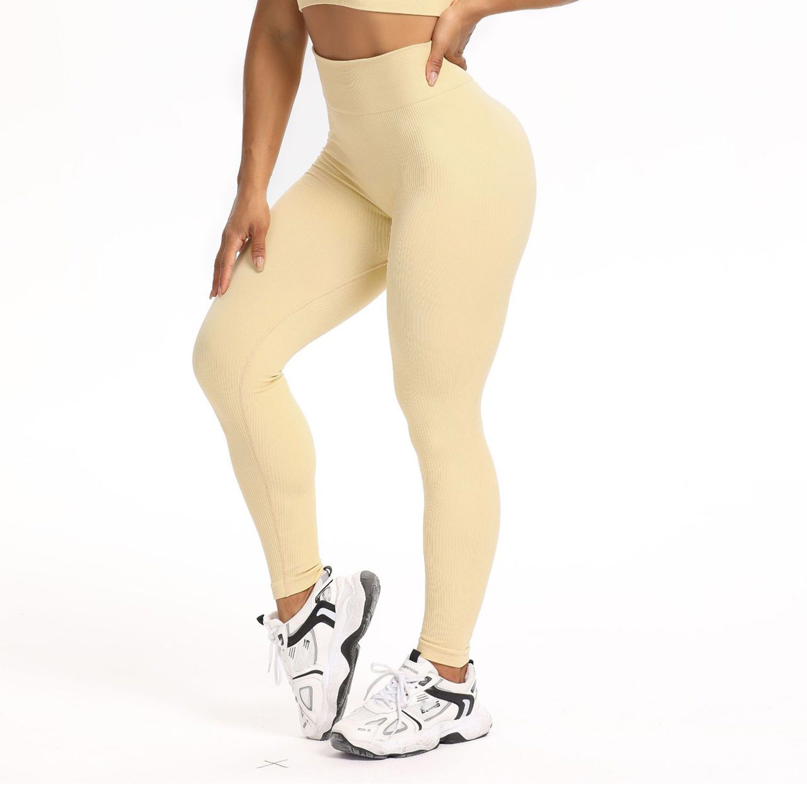 thumbnail image 3 of Leggings de entrenamiento para mujer: color liso, cintura elástica, poliéster, corte ajustado, pantalones deportivos informales de verano para correr/yoga, tallas S-M-L, 3 of 8